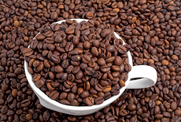 granos de café tostados y taza blanca
 - Foto, Imagen