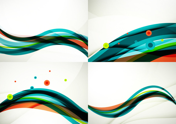 Набор абстрактных фонов. Элегантные красочные линии и волны с копирайтом для вашего сообщения
 - Вектор,изображение