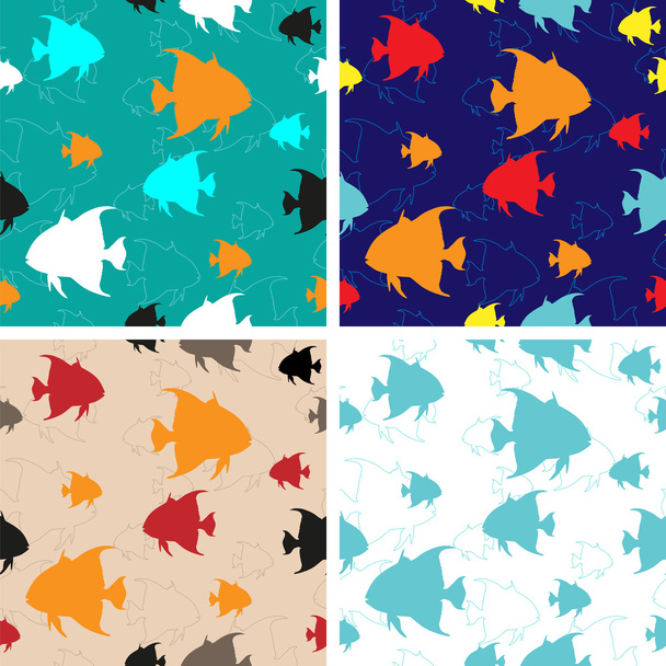 Set of four Sea Fishes vector seamless backgrounds - Vector, Image