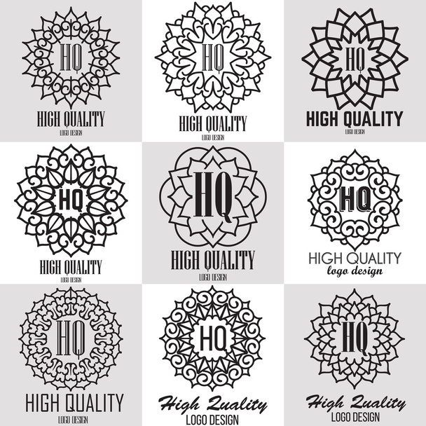 Retro design luxury insignias logotypes template set. Line art vector vintage style victorian swash elements. Elegant geometric shiny floral frames. - Vector, afbeelding