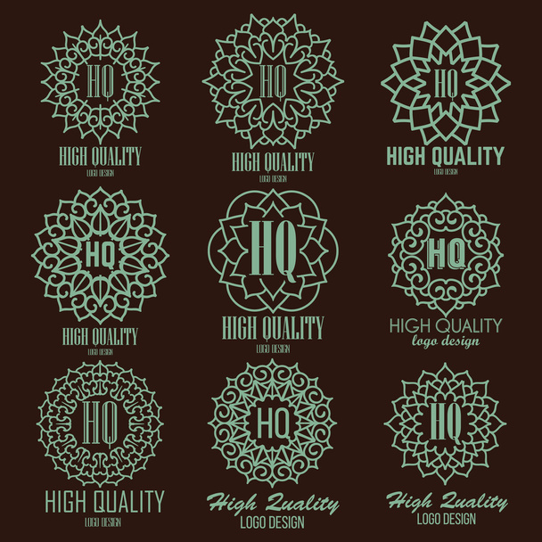 Retro design luxury insignias logotypes template set. Lineart vector vintage style victorian swash elements. Elegant geometric shiny floral frames. - Vector, Imagen