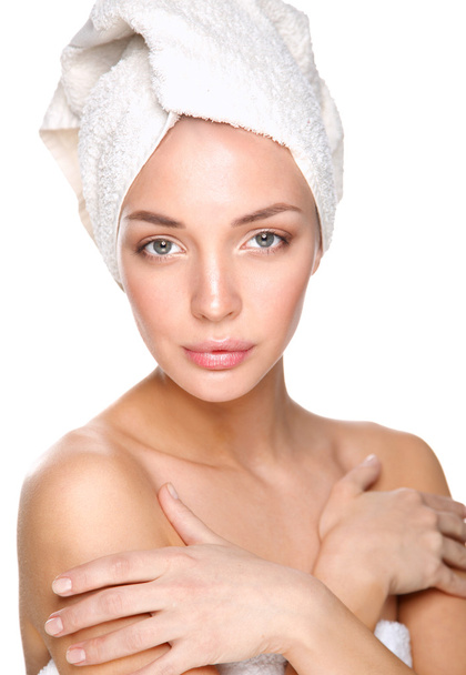 Beautiful woman with a towel on his head - Foto, Imagen