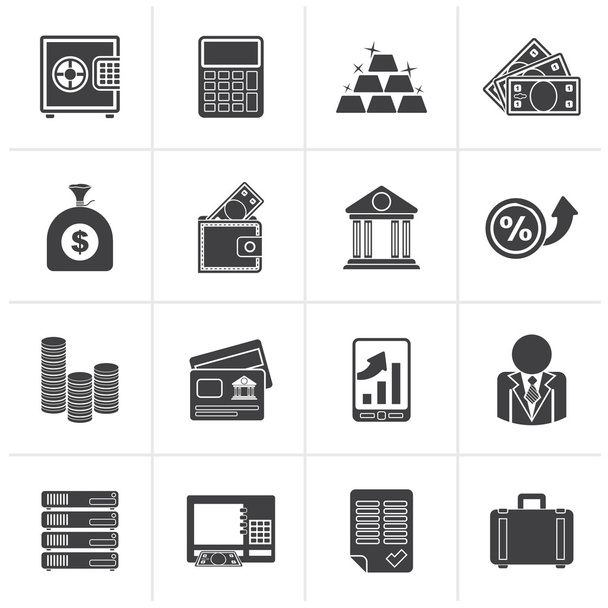 Black Bank and Finance Icons - Vector, Imagen