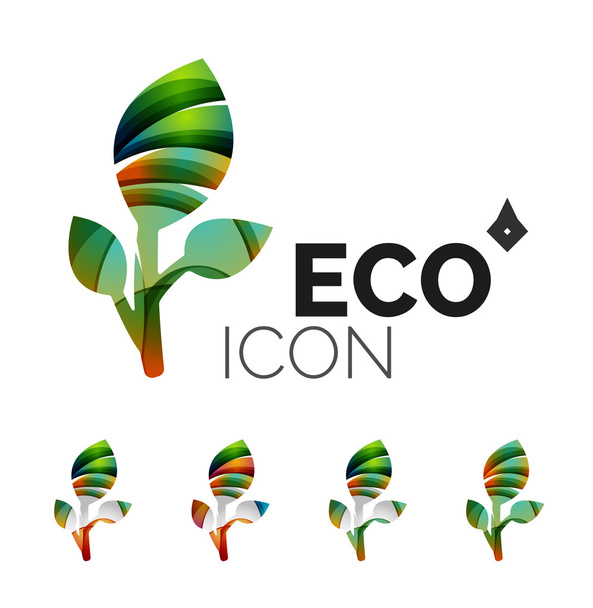 Dizi soyut Eko yaprak simgeler, iş logo doğa kavramları, temiz modern geometrik tasarım - Vektör, Görsel