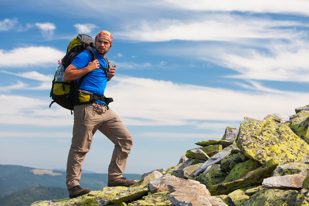Hiker makes his way in Carpathian mountains - Fotó, kép
