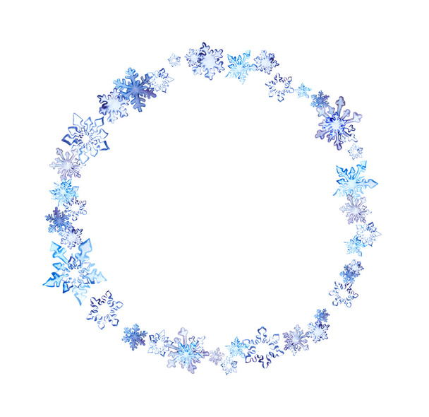 Winter wreath with snowflakes. Watercolor round frame - Φωτογραφία, εικόνα