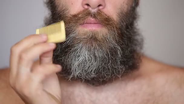 Hombre blanco cuidando de su exuberante barba y bigote
 - Imágenes, Vídeo