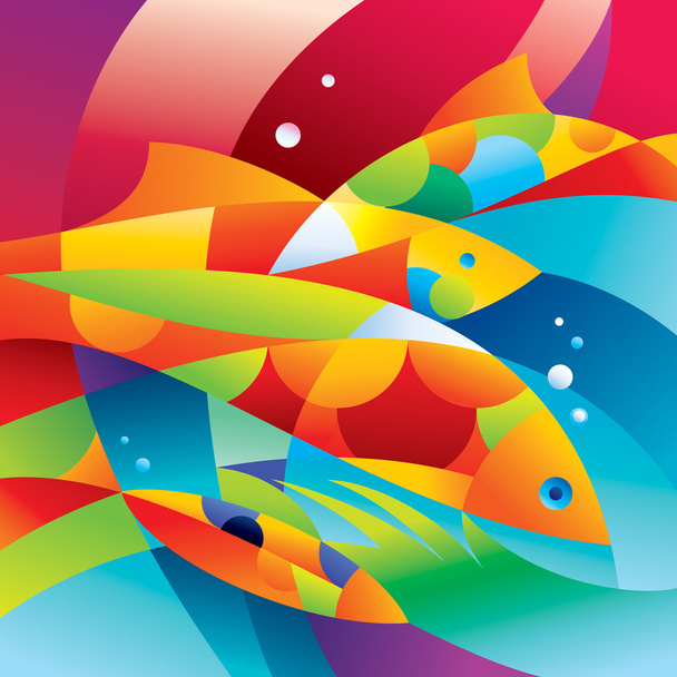 Abstract colorful fishes near the coral reef - Vector, Image
