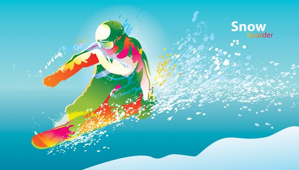 La figure colorée d'un jeune homme snowboard sur un ciel bleu ba
 - Vecteur, image
