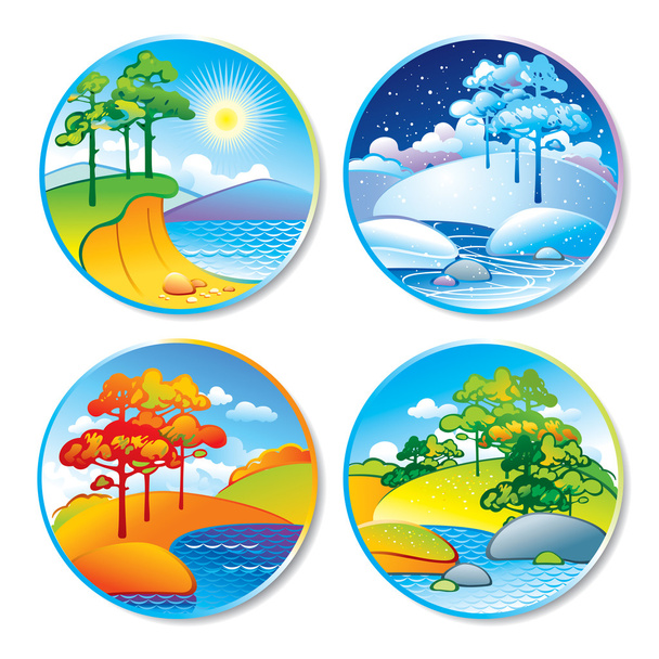 Paysage printanier, estival, automnal et hivernal en cercle
 - Vecteur, image
