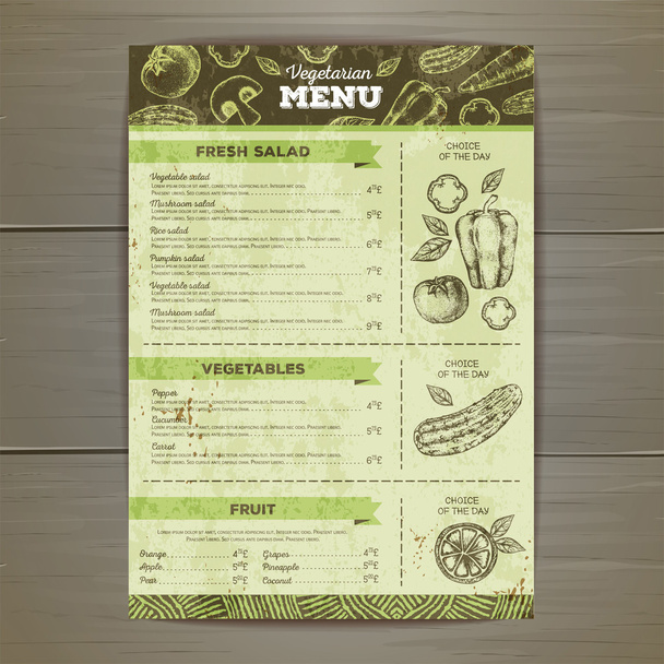 Vintage vegetarian food menu design. - Vector, afbeelding