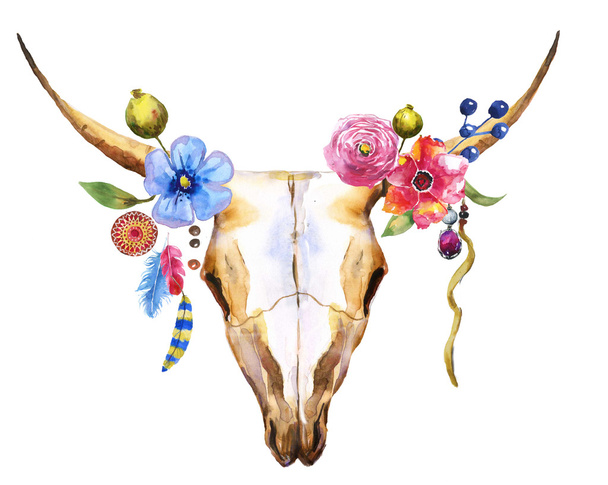 teschio di cervo acquerello con fiori
 - Foto, immagini