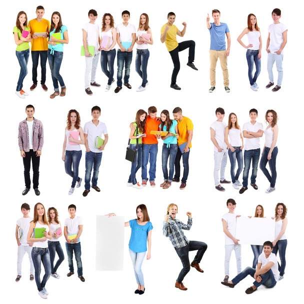 Different groups of  students, isolated on white - Fotoğraf, Görsel