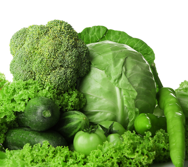 Heap of green vegetables isolated on white - Foto, Imagem