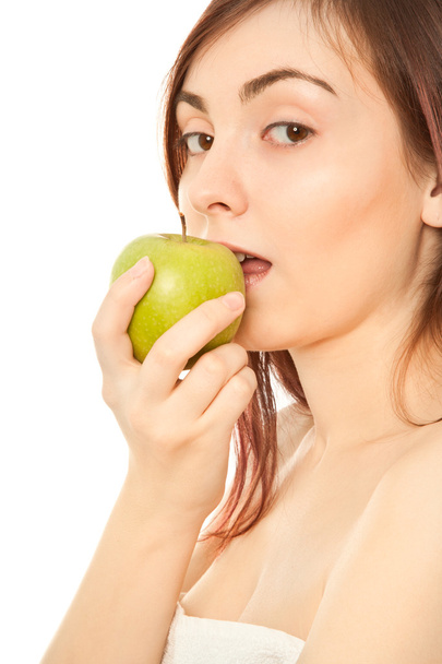 Beautiflul woman with green apple - Φωτογραφία, εικόνα