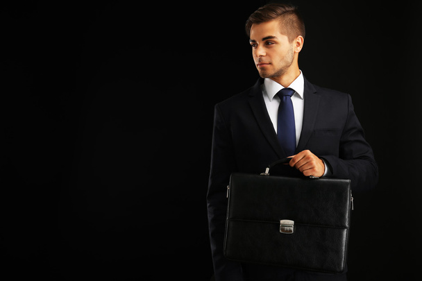 Elegant man in suit with briefcase  - Φωτογραφία, εικόνα