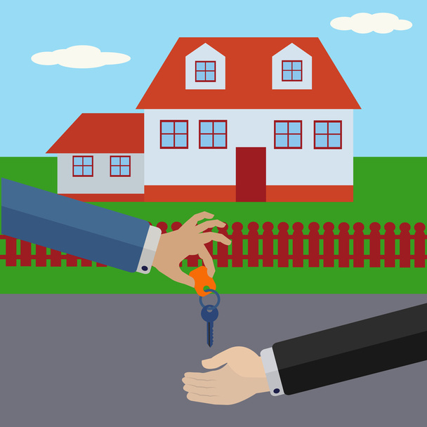 売り手は、買い手に家の鍵を与えるベクトル イラスト - ベクター画像