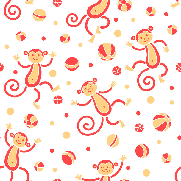 Seamless pattern with monkeys playing in balls. Vector illustration. - Вектор, зображення