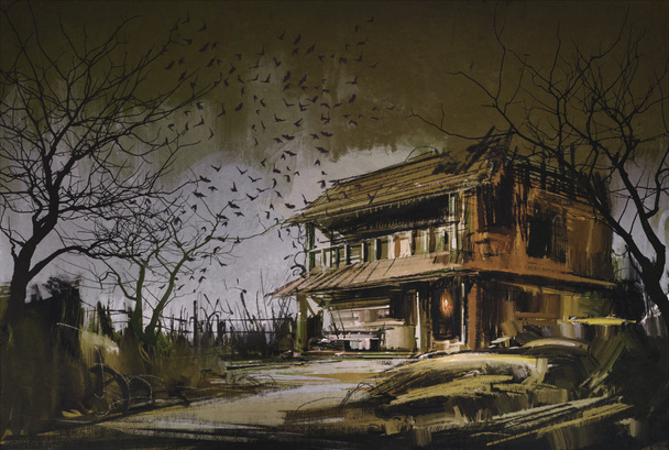 vieja casa abandonada de madera, fondo de Halloween
 - Foto, Imagen