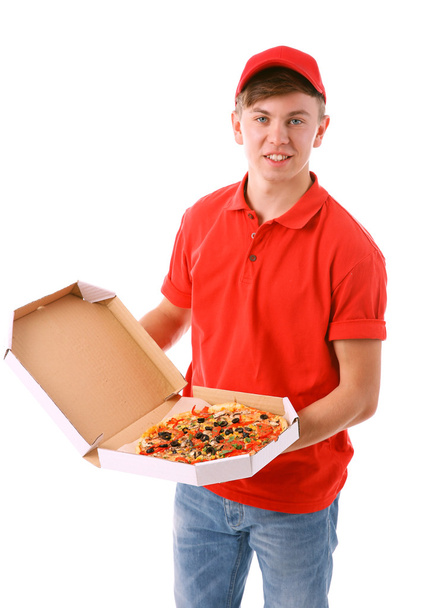 Delivery boy with pizza - Фото, изображение