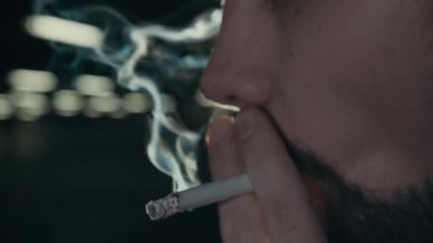 young handsome bearded man smoking cigarette - Footage, Video