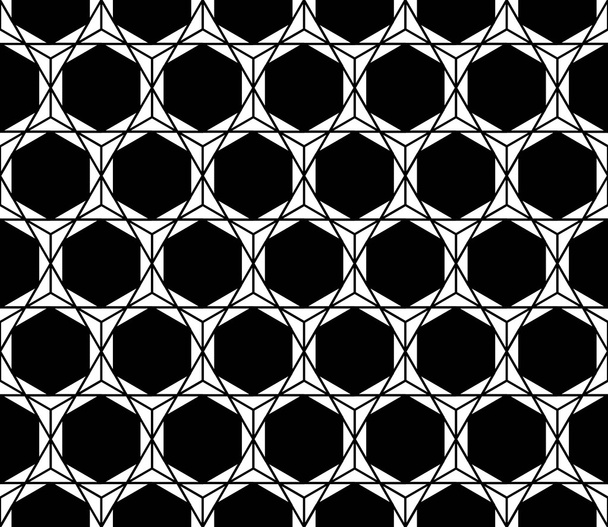 モダンなシームレスな神聖な幾何学パターンの六角形、黒と白の抽象的な幾何学的な背景、トレンディな印刷、白黒レトロな質感、流行に敏感なファッション ・ デザインをベクトルします。 - ベクター画像
