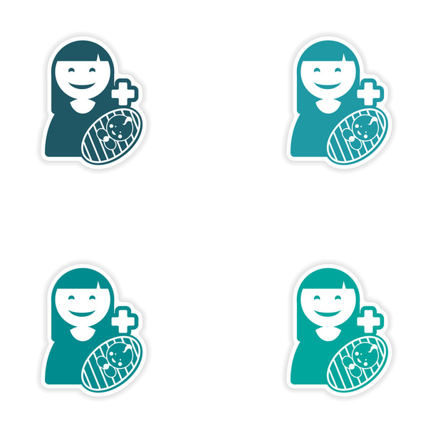 Set of stickers mother and son on white background - Vector, Image