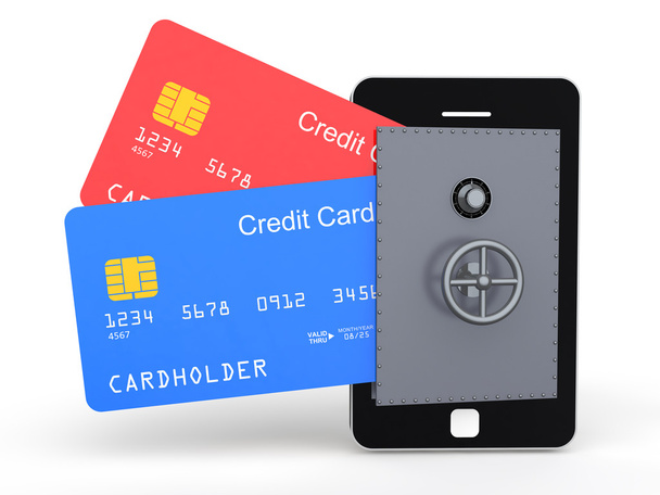 3D kreditní karty v mobilním trezoru - Fotografie, Obrázek