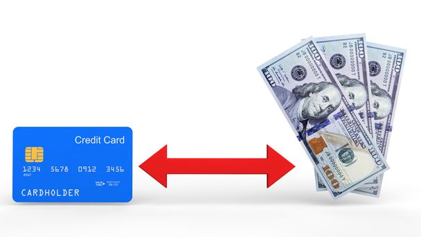 3D karta kredytowa i notatki dolara - Zdjęcie, obraz