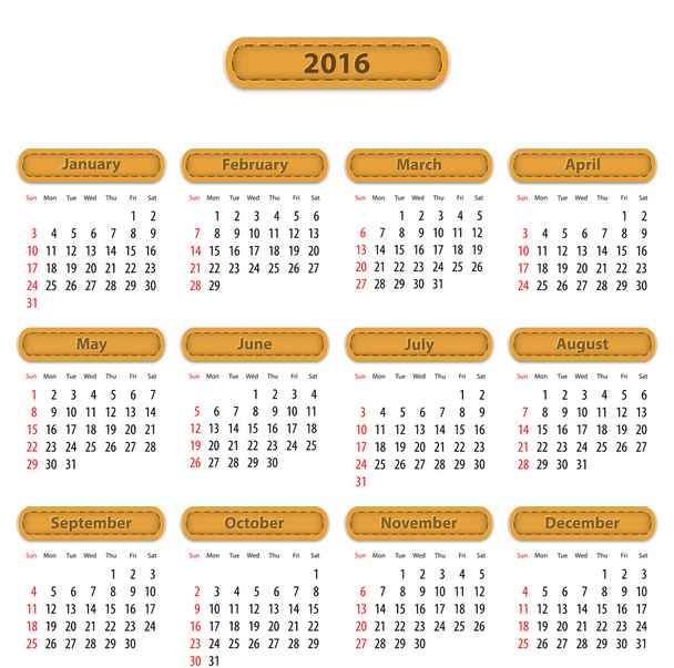 2016 English calendar - Vettoriali, immagini