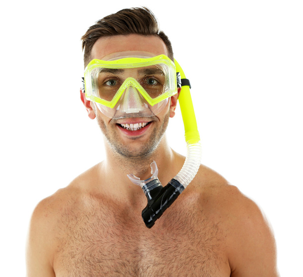 man with swimming mask or goggles - Φωτογραφία, εικόνα