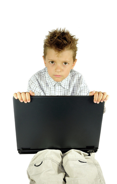 Repentant boy with laptop - Photo, Image