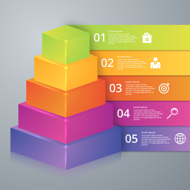 Vector illustration infographics pyramid of five options - Διάνυσμα, εικόνα