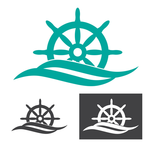 gemi dümen ve dalgalar ile kavramı logo. - Vektör, Görsel
