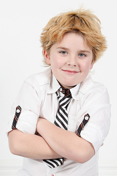 Cute little boy posing for camera on white background - Photo, Image