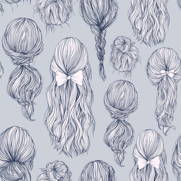 Seamless pattern with beautiful female hairstyle. - Vector, Image