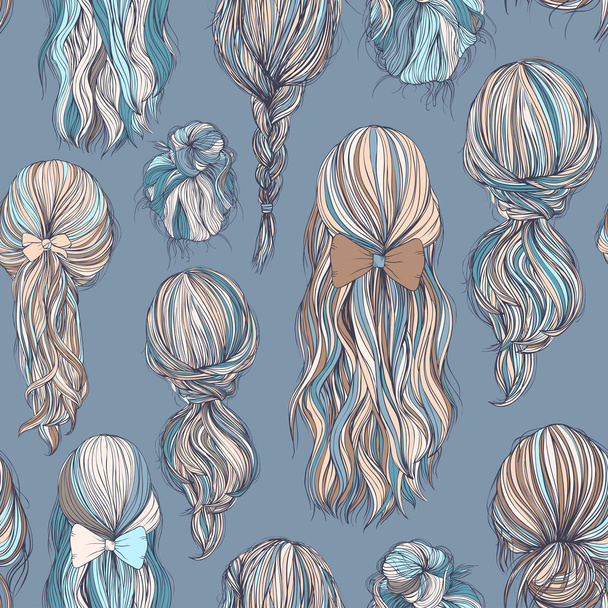 Seamless pattern with beautiful female hairstyle. - Vector, Image