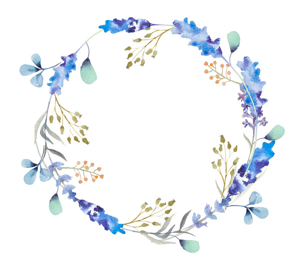 watercolor floral frame. Flowers in wreath. - Fotó, kép