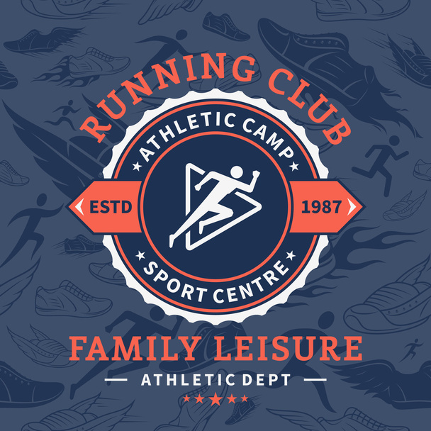 Running Club Label Template Over Running Shoes and Running Men S - Vector, Image