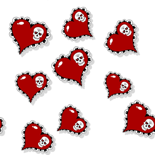 Бесшовный рисунок с красным сердцем и черепом
 - Фото, изображение