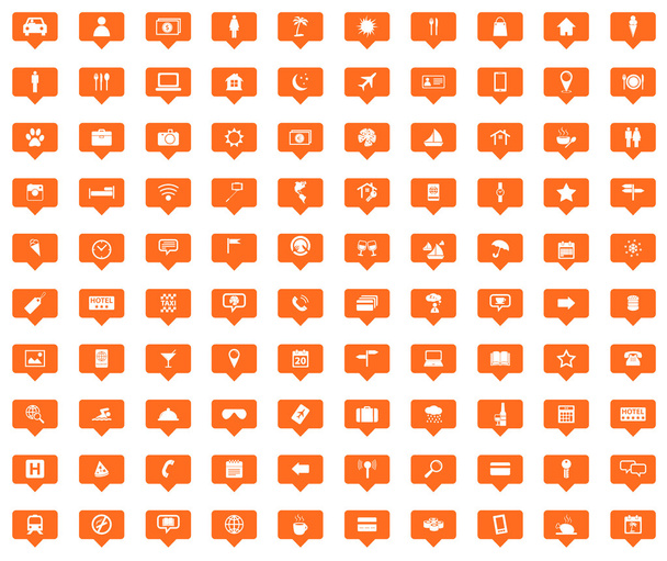 100 Travel orange message icons set - Vecteur, image