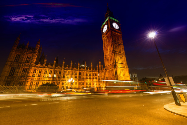 Spectacular view of Westminster palace and Big Ben by night - Photo, Image