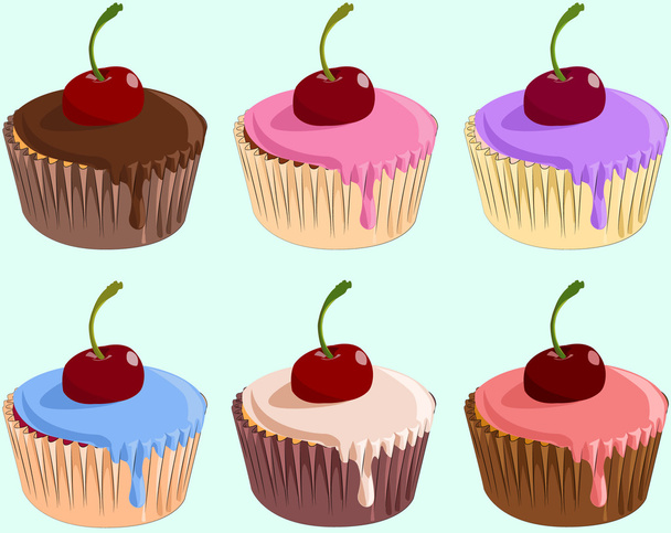 set of six cakes - Vector, Image