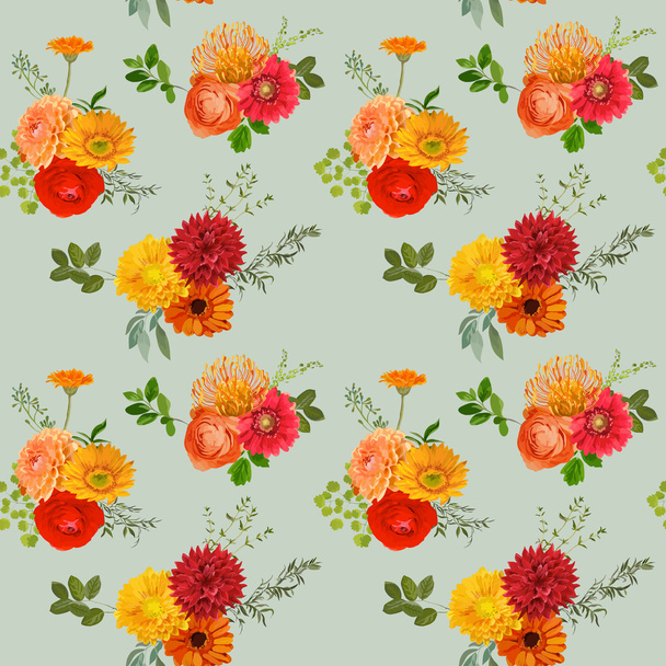 Vintage Colorful Floral Background - seamless pattern - in vecto - Vettoriali, immagini