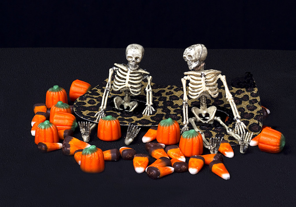 Halloween-Bild Skelette / Kürbis auf Schwarz - Foto, Bild