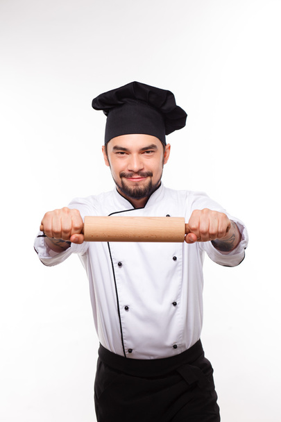 happy cook man with roller - Фото, изображение