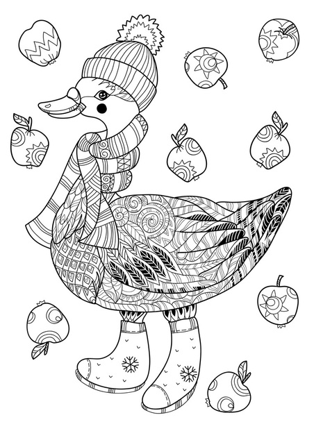 Oie de Noël dans un drôle de chapeau doodle
. - Vecteur, image