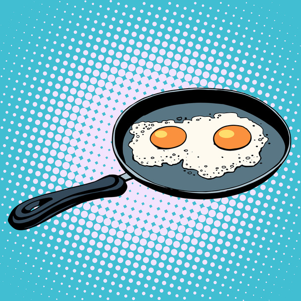 Frying pan with fried eggs finished dish - Vektor, obrázek
