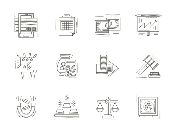 Banking flat line vector icons set - Vector, Image