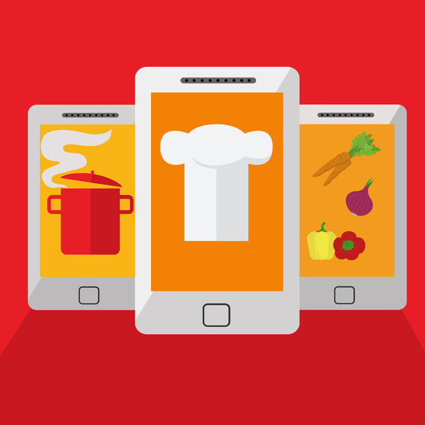 自宅で料理のレシピや料理については行ベクトル概念検索携帯アプリ - ベクター画像